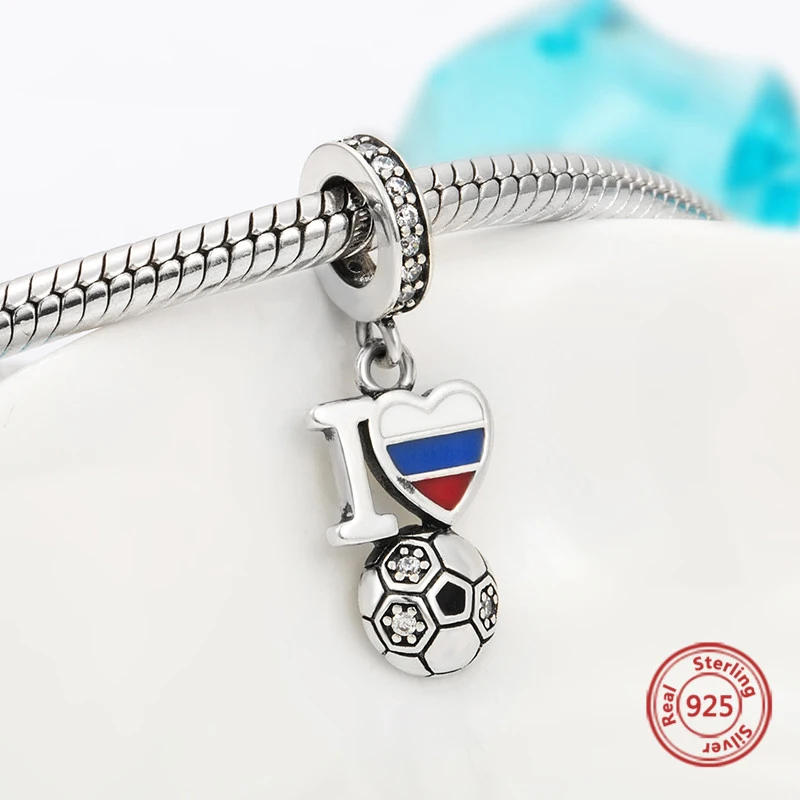 Подлинные Подвески pandora, серебро, 925, я люблю футбол, амулеты, эмалированные бусины, браслет, сделай сам, подвески и браслеты украшения подарки