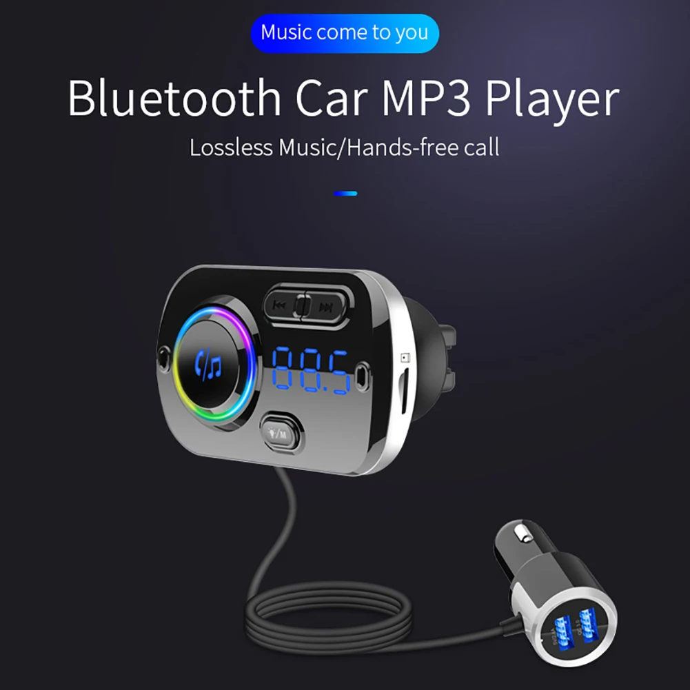 Car Handsfree Bluetooth MP3 Player Speaker Wireless QC3.0 Fast Charge FM Transmitter Atmosphere Light