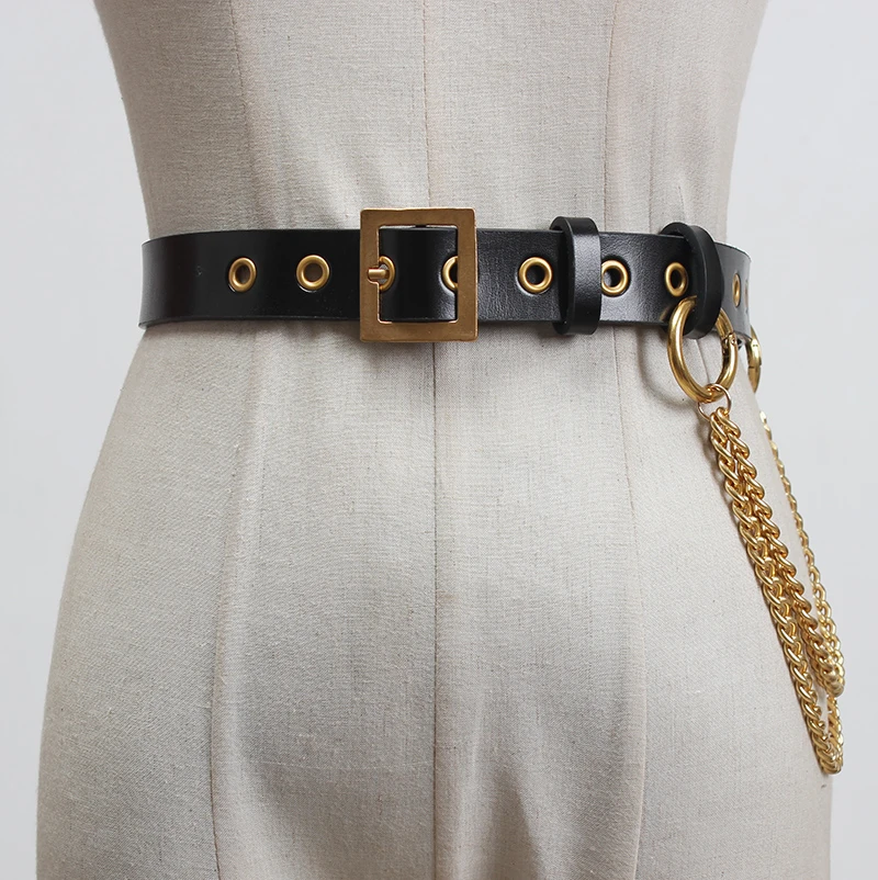 Cinturón con ojal dorado para mujer, cinturones de estilo punk de diseñador a la moda 2020, cinturones clásicos negros para mujer|Cinturones de hombre| -