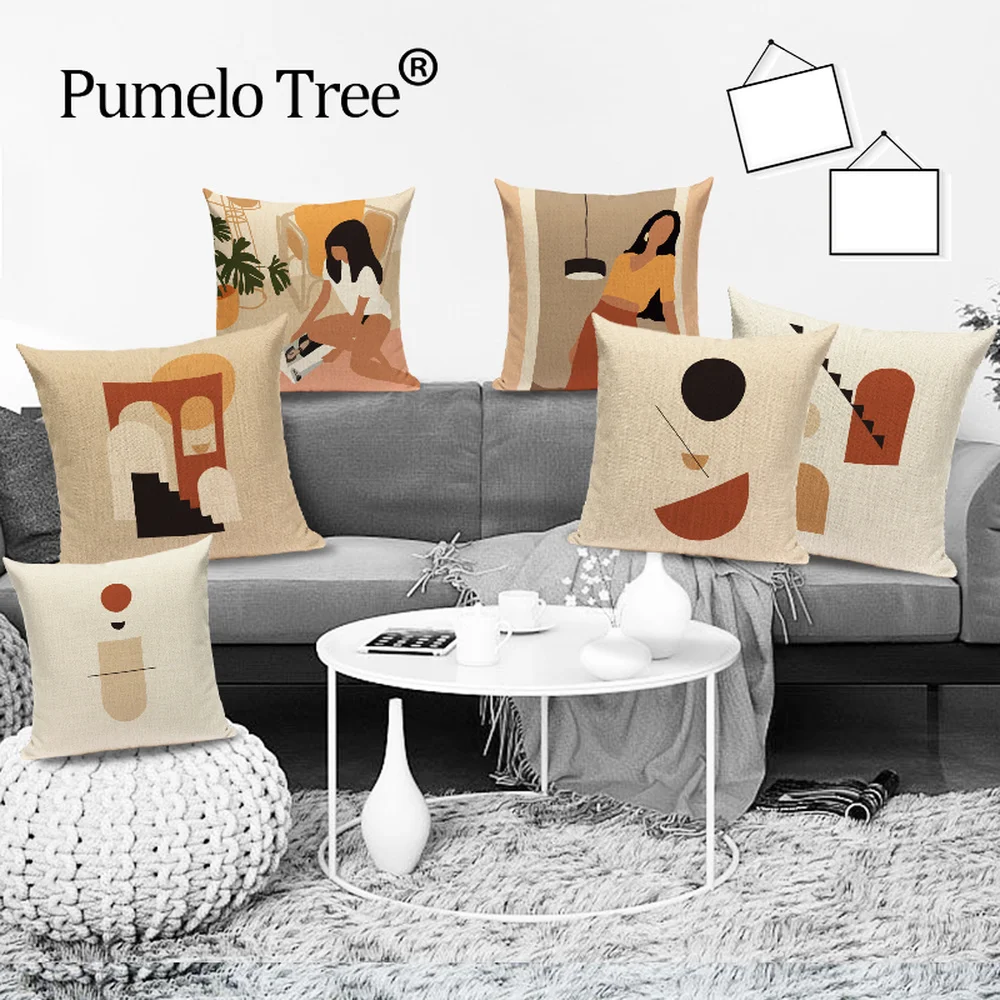 Decorative Pillows Cushion-Cover Geometric Abstract Nordic Sofa Linen Graph Cojines Woman