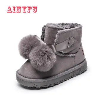 

Ainyfu Winter Hair Ball Children's Snow Boots Hot Sale Non-slip Child Fur Girls Boots 2019 Leather Warm Kids Ankle Boots B412