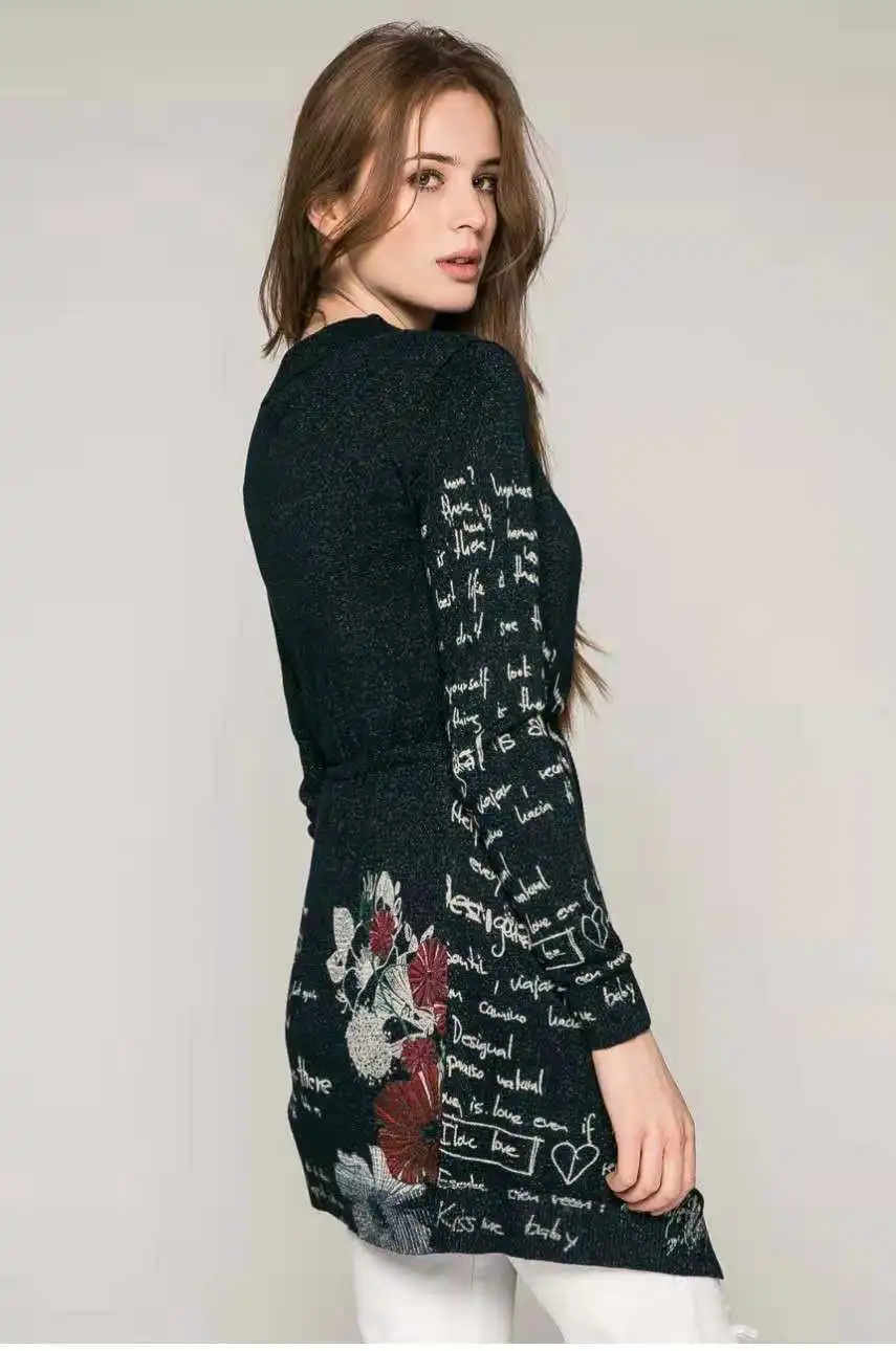 Spanish Style Deg Various Styles Printed Long Knitted cardigan sweater - Цвет: 9