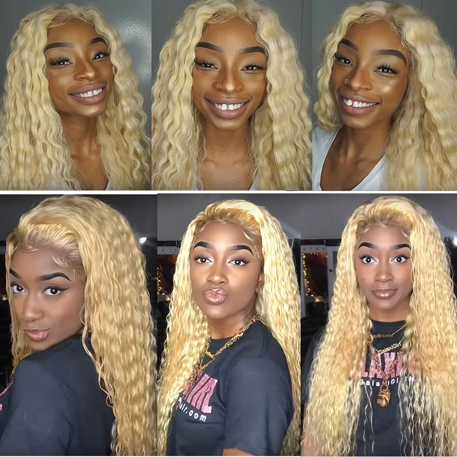 613 Honey Blonde 13x6 Lace Frontal Human Hair Wigs Brazilian Deep Wave Wigs Middle Part Lace Front Wig Hair Wig Remy Pre Plucked
