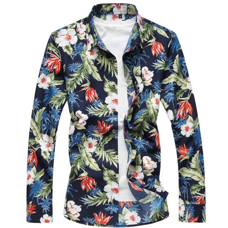 201 Модные цветочные мужские рубашки больших размеров M~ 5XL 6XL 7XL повседневные мужские рубашки с цветочным принтом черные, белые, красные, синие мужские рубашки - Цвет: 201