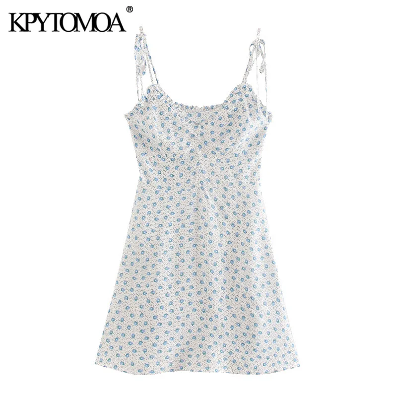 KPYTOMOA Women 2020 Chic Fashion Floral Print Ruffled Mini Dress Vintage Side Zipper Thin Tied Straps Female Dresses Vestidos KPYTOMOA Women 2020 Chic Fashion Floral Print Ruffled Mini Dress Vintage Side Zipper Thin Tied Straps Female Dresses Vestidos