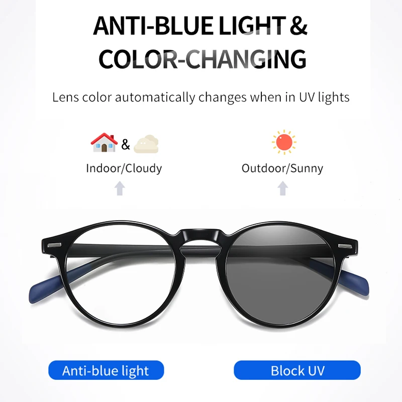 LM New Photochromic Anti Blue Light Glasses Men Gaming Round