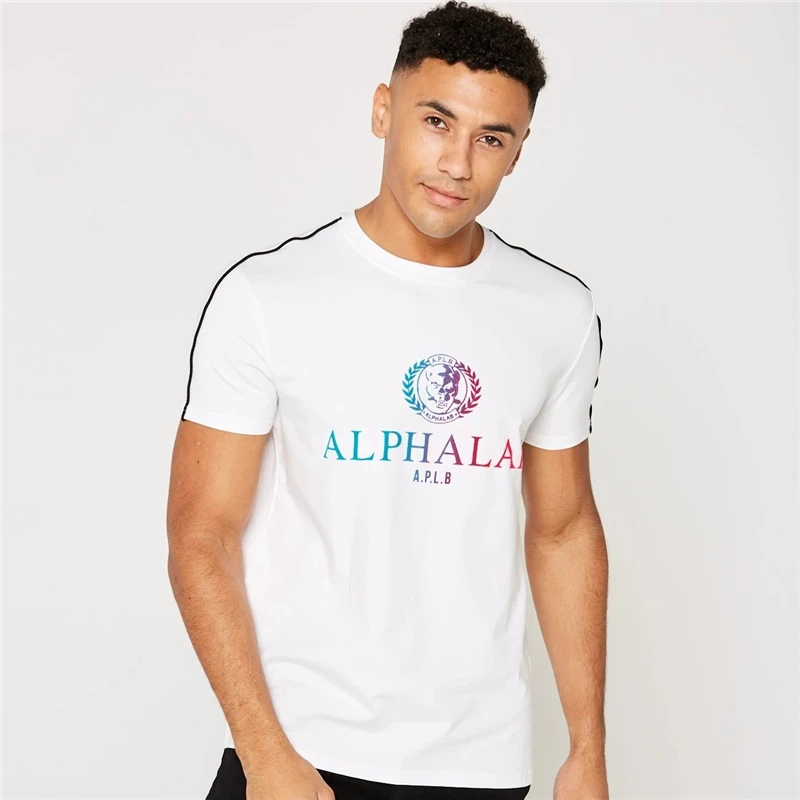 Модная футболка с принтом для бодибилдинга и фитнеса, Мужская футболка с коротким рукавом, футболка для тренажерного зала, мужские футболки для мышц, фитнес-футболки - Цвет: white