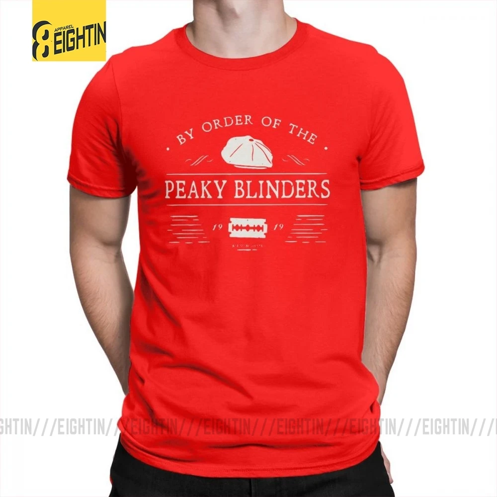 По заказу The Peaky Blinders мужские крутые принтованные футболки с круглым вырезом размера плюс футболки с коротким рукавом футболки хлопок - Цвет: Красный