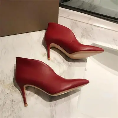 New Sexy High Heels Women Chic Designer Shallow Boots Women Genuine Leather Pointed Toe Shoes Woman Autumn Zapatos De Mujer - Цвет: As Pic