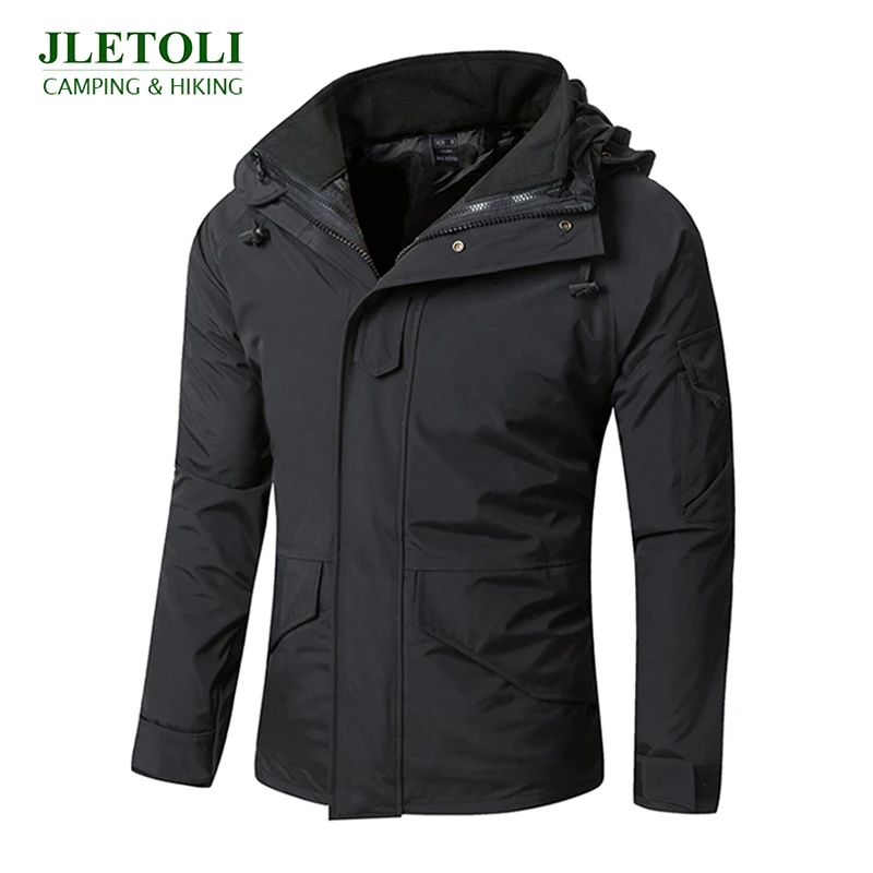 JLETOLI, зимняя двухслойная походная куртка, тактическая, давление, клей, водонепроницаемая, с подогревом, куртка с капюшоном, теплая, для улицы, ветровка