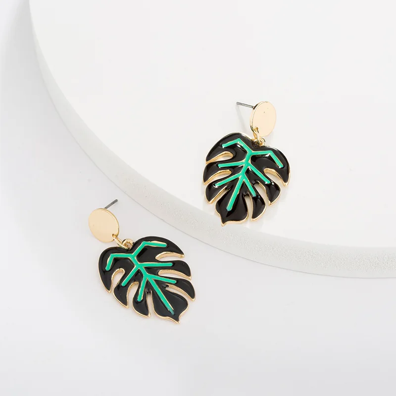 

Alloy Dripping Oil European American Hot Style Fashion Double Color Earrings Female Accessories Temperament Wild Leaf Earrings