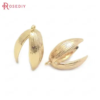 

(38488)10PCS Diameter 10MM 24K Gold Color Brass with Half Hole Pin Leaves Beads Caps Charms Pendants Jewelry Making Supplies