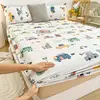Bonenjoy 1pc Pure Cotton Fitted Bed Sheet With Elastic Cartoon Car Print Bed Cover Single Queen Size Bottom Sheet(No Pillowcase) 2