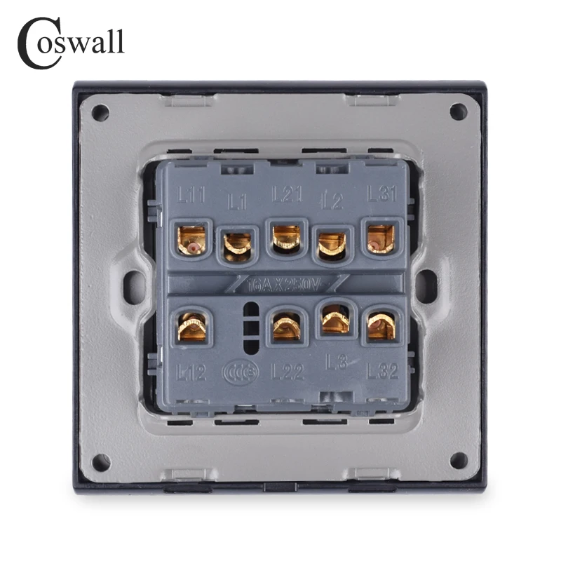COSWALL-3-Gang-2-Way-Luxury-Crystal-Glass-Panel-Light-Switch-On-Off-Pass-Through-Wall