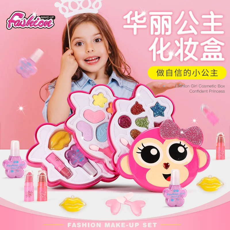 Детская игрушка для макияжа, модная детская косметика для девочек, губная помада, лак для ногтей, румяна, тени для век