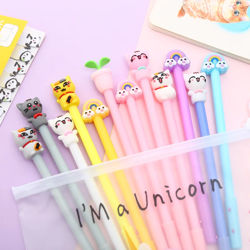 Mixing 12pcs Set Gel Pen Kawaii Cartoon Creative Alpaca Cute Cool School Ink Pens Office Stationary Supply with Pencil Bag - Цвет: 15