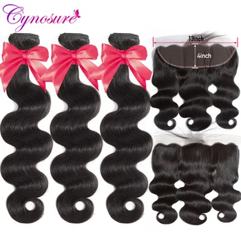 

Cynosure Peruvian Body Wave Human Hair Bundles With Frontal Closure 13x4 Ear To Ear Lace Frontal Closure With Bundles Remy