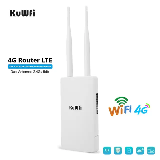 KuWFi Waterproof Outdoor 4G CPE Router 150Mbps CAT4 LTE Routers 3G/4G SIM Card WiFi Router for IP Camera/Outside WiFi Coverage 2