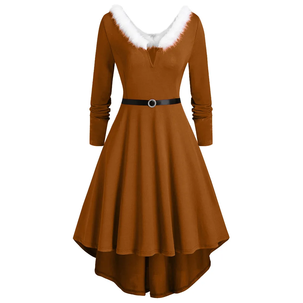 Размера плюс женское рождественское платье Robe De Noel пэчворк искусственный мех панель с длинным рукавом асимметричное платье Повседневные Вечерние Vestido Inverno
