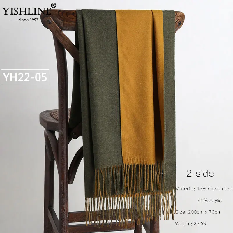 YISHLINE 2-Бортовая печать Для женщин зимний шарф, тевлая кашемировая 250G шалей осень хидж длинные пашмины платок шарфы - Цвет: YH22-05