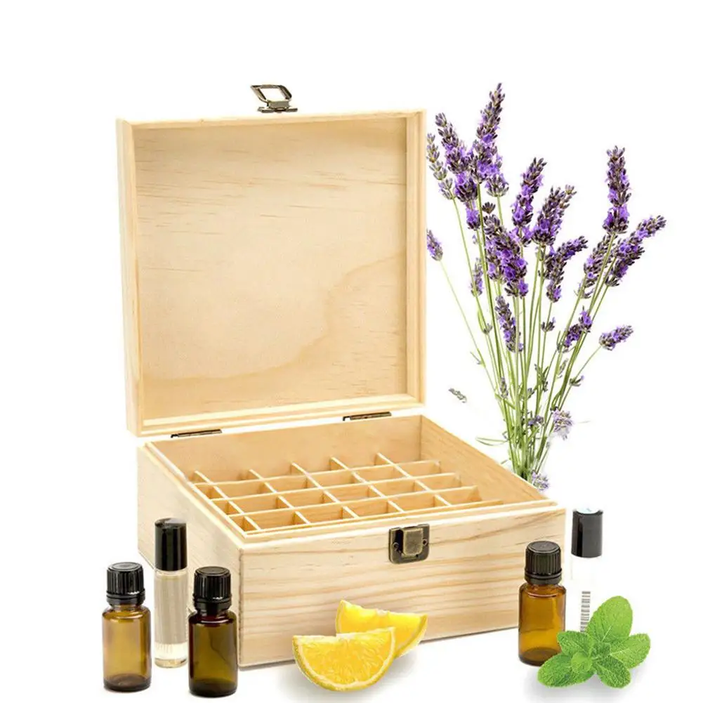 

25 Slots Essential Oil Bottle Display Wooden Storage Box Container Organizer can keep your essential oil collection organized