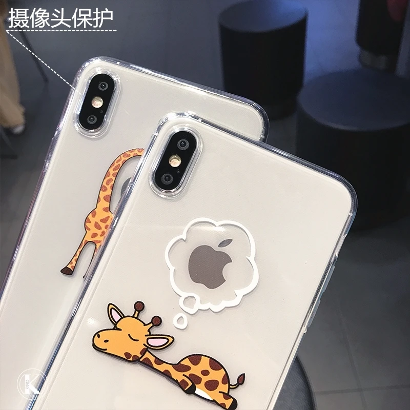 Cute Cartoon animal giraffe Clear Phone Case For iPhone 11 Pro Max X XS XR 7 8 plus 6 6s Couple Transparent Soft TPU Back Cover