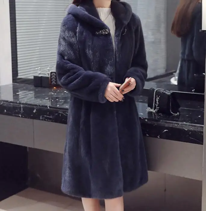 S-6XL, хит, весна/осень, Женская Новая мода, средней длины, искусственный мех, с капюшоном, тонкая куртка, большой размер