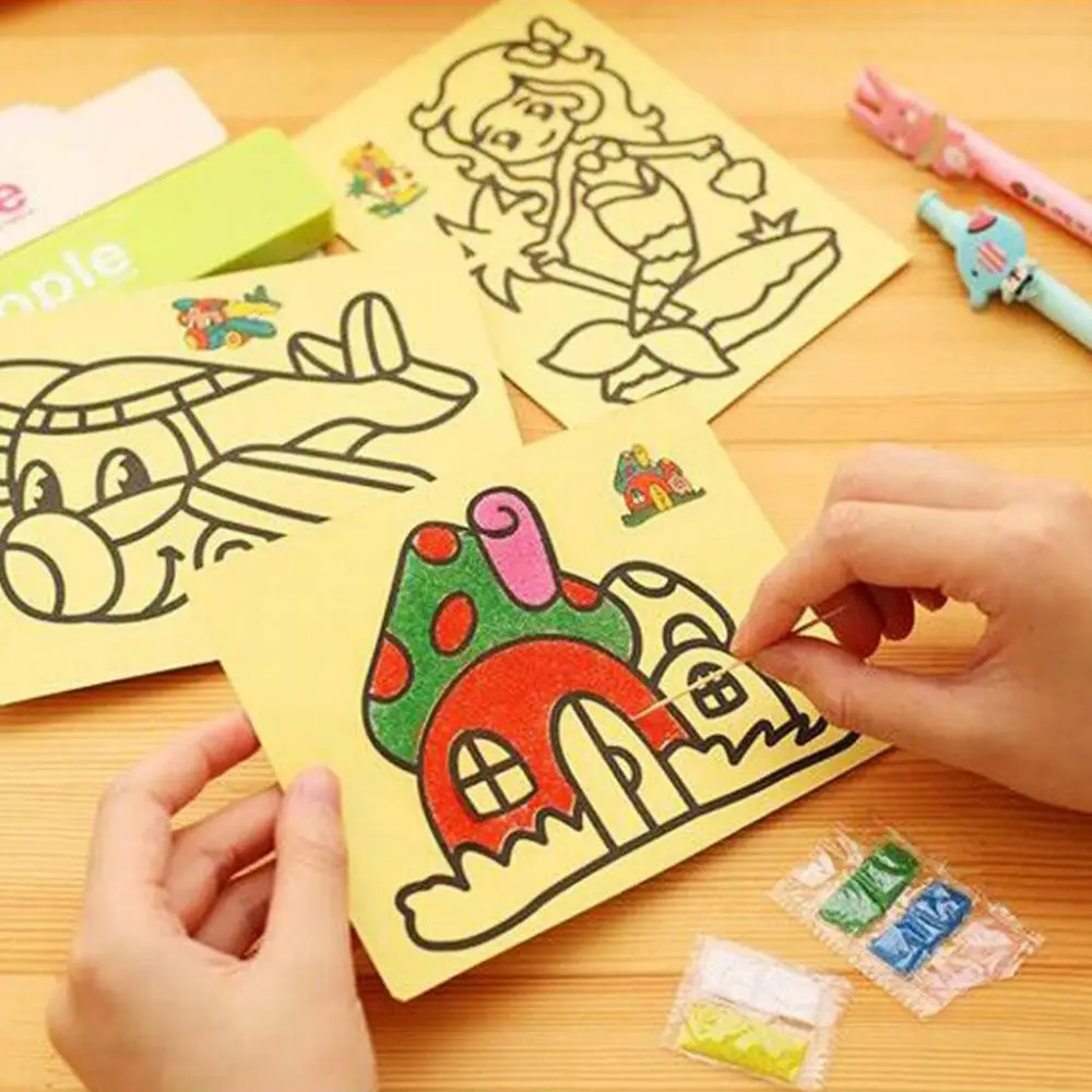 11 см* 16 см 5 шт./лот Детские Diy раскраска на основе песчаной живописи искусство креативные игрушки для рисования песок бумага искусство ремесла игрушки для детей