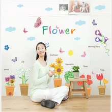 Детский сад вход в коридор лестницы пасторальный стиль свежий цветочный горшок в горшках растение настенный наклейки обои MJ7022 дверь/окно Gla