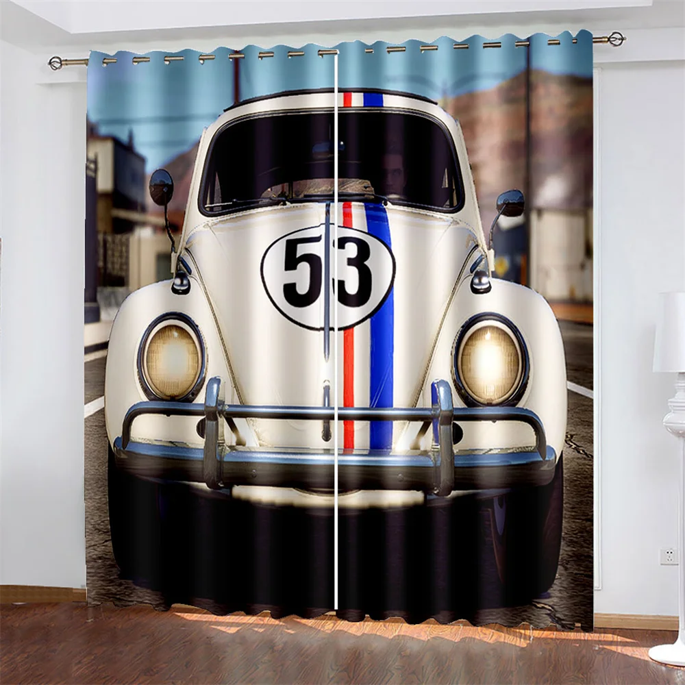 

Car Printing Woven Curtains Bedroom Blackout Curtains with Two Independent Curtains on The Left and Right