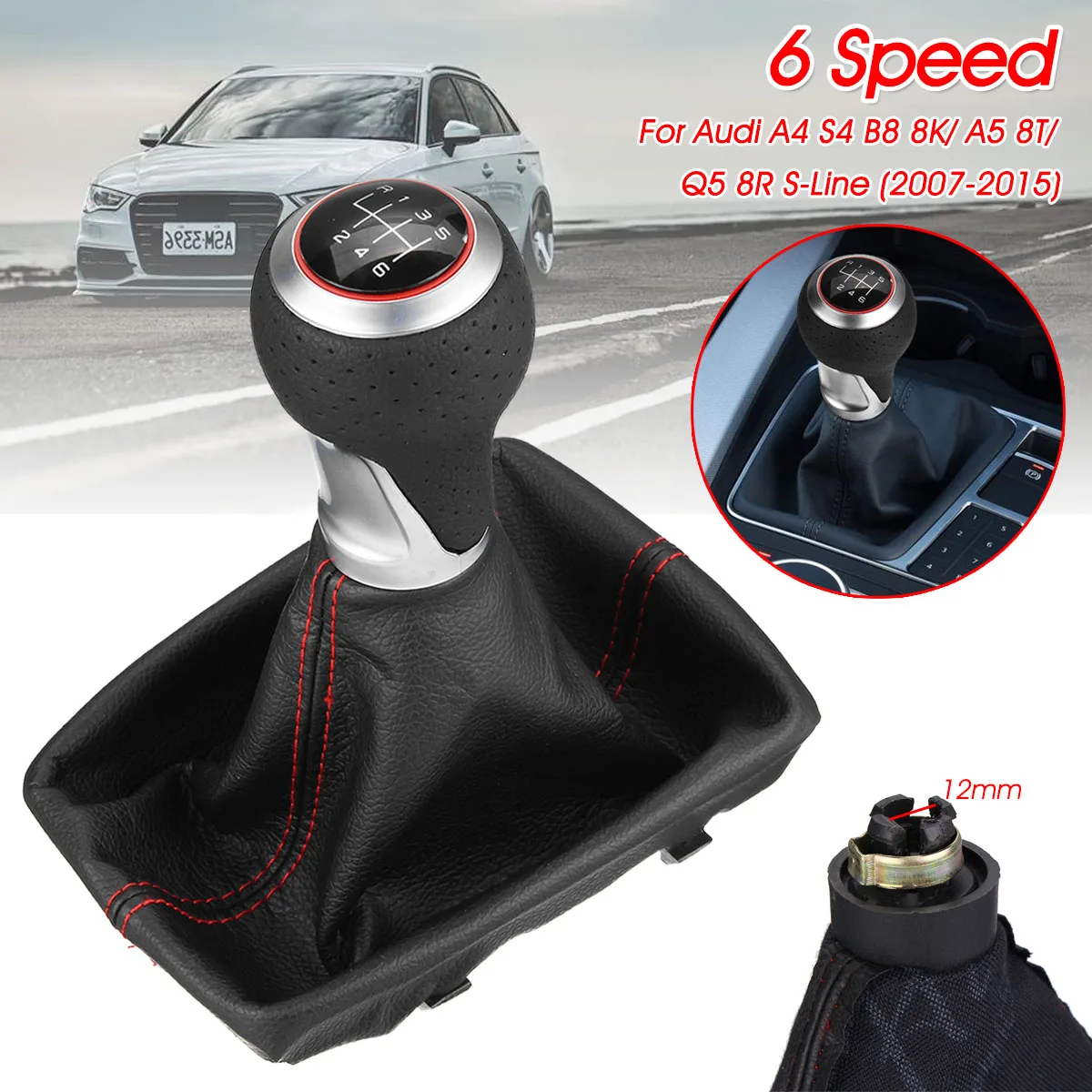 6 Speed Car Manual Gear Shift Knob PU Leather Gaiter Boot Cover For Audi A4 S4 8K A5 8T Q5 8R S-Line 2007 - Название цвета: Красный