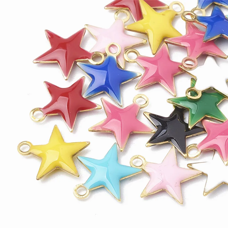 

100pcs Mixed Color Small Star Brass Charms Pendants with Enamel Sequins for Jewelry Making DIY Bracelet Necklace 10.5x10x1.5mm