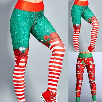 

Xmas Chic Women Stripe Bodycon High Waist Fitness Leggings Sport Pants Trousers for yoga running cycling gym pants women