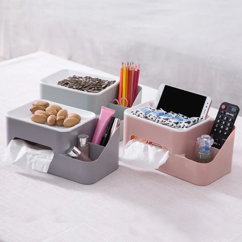 Multi-functional Plastic Makeup Organizer Box Cosmetics Storage Container Plastic Napkin Paper Holder Jewelry Organizer