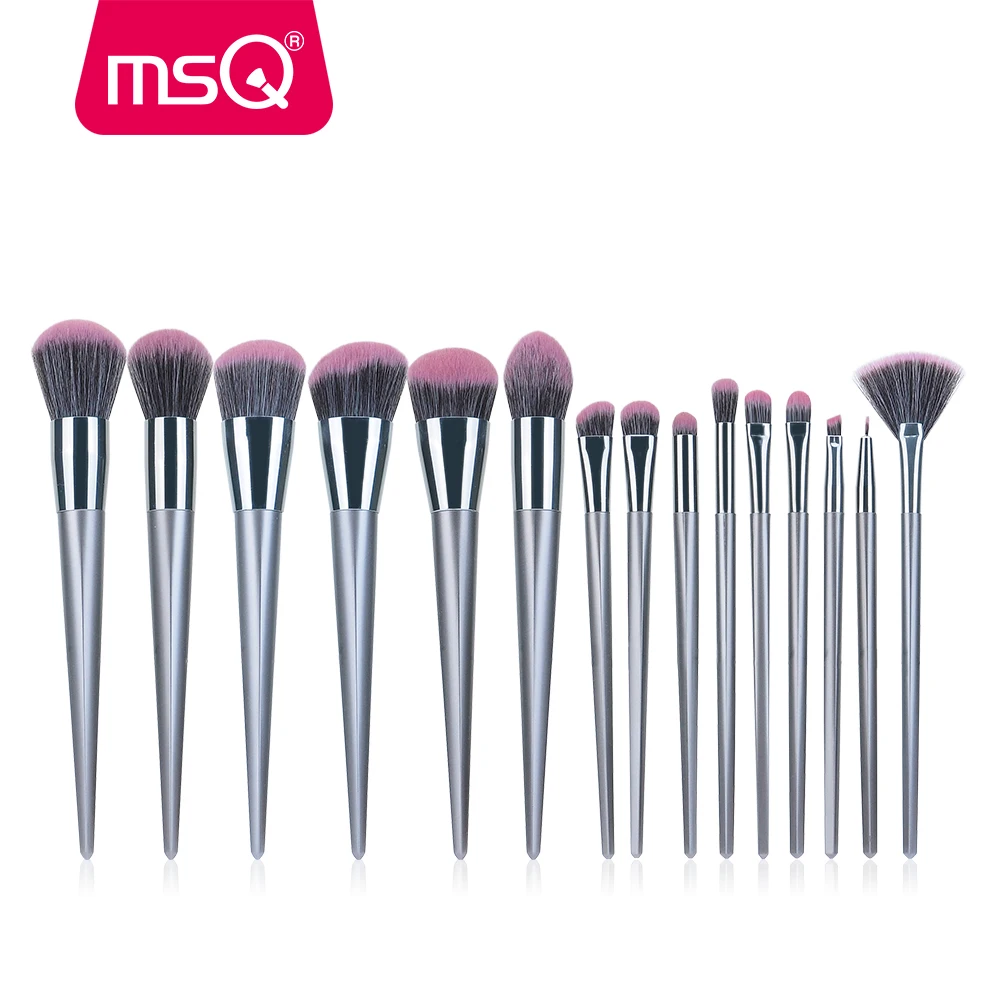 MSQ набор кистей для макияжа, тени для век, Тональная основа, румяна, пудра, 15 шт., розовое золото, серебро, Кисть для макияжа, синтетические/козьи волосы, инструменты для красоты - Handle Color: Synthetic Hair
