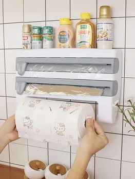

Kitchen tissue rack roll paper rack no punch creative hanging rack paper rack fresh-keeping film storage shelf