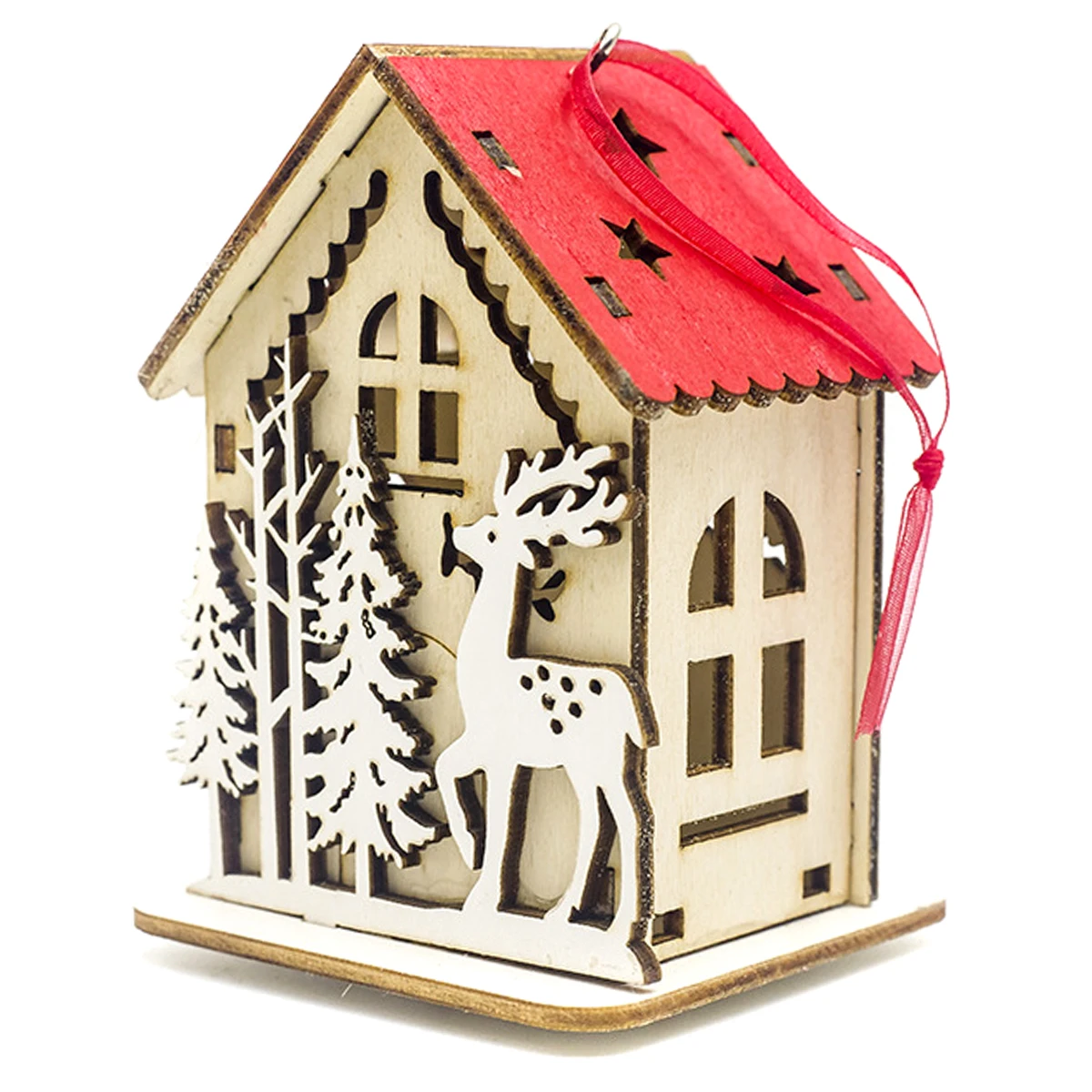 Деревянный домик, Рождественский подвесной декор с легким орнамент с рождественской елкой, детская Подарочная елка, подвесной кафе-бар, светодиодный светильник, сани, бревна - Цвет: Fawn