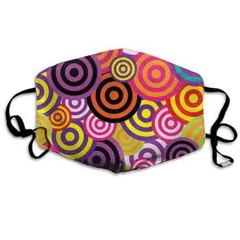 

Unisex Print Mouth Mask - Retro Colorful Circles Target Polyester Anti-dust Mouth-Muffle - Fashion Washed Reusable Face Masks