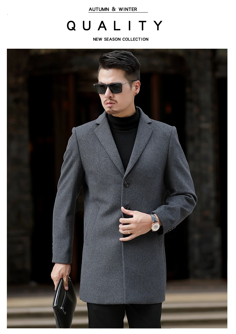 8XL 10XL Winter Woolen Coat Men Leisure Long Sections Woolen Coats Mens Pure Color Casual Fashion Jackets / Casual Men Overcoat
