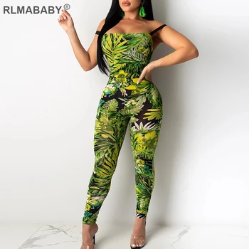 

RLMABABY Sexy Print Floral Long Jumpsuit Spaghetti Strap Backless Rompers Womens Jumpsuit Summer Boho Ladies Bandage Jumpsuit