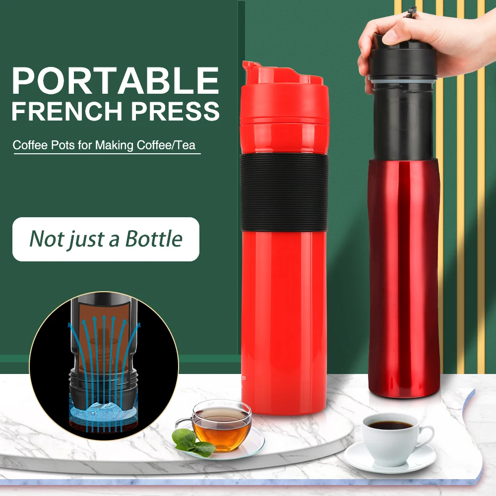 Original Portable French Press Coffee Maker Vacuum Insulated Travel Mug Premium Coffee Pots For