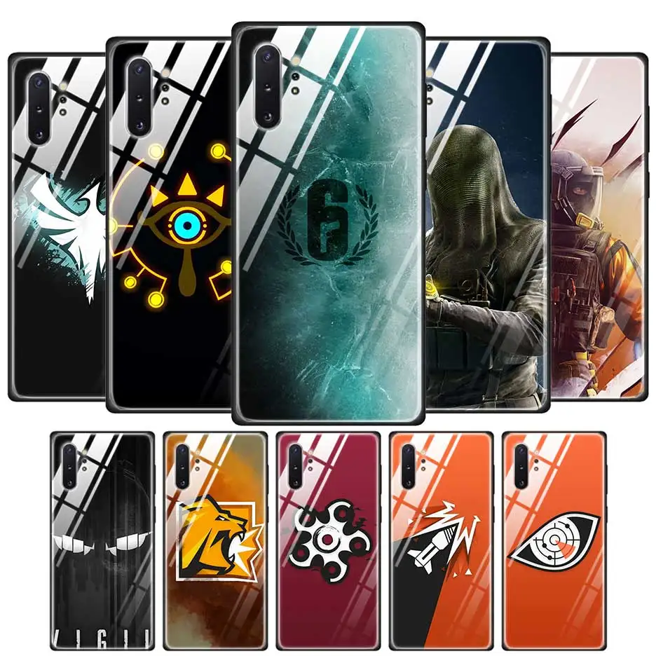 

Tempered Glass Phone Case for Samaung Galaxy S20 S10 S10E S9 S8 Note 8 9 10 5G Plus Silicone Edge Shell R6 Rainbow Six Siege