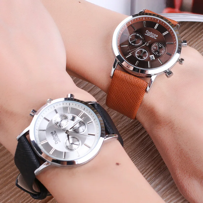 

New Style Hot Sales Business Casual MEN'S Table Three-Eyed Feature Waterproof Single Calendar Leather Quartz Casual Watch