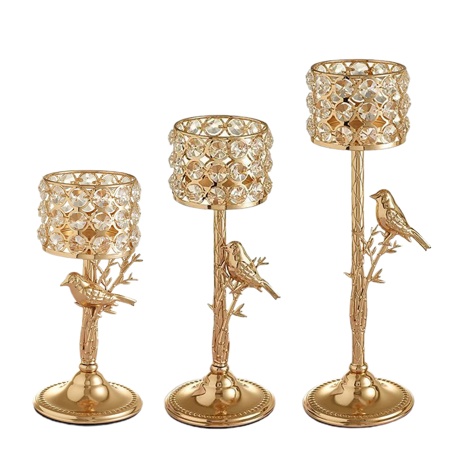 Antique Crystal Pillar Candlestick Pillar Candle Holders Gold Decorative