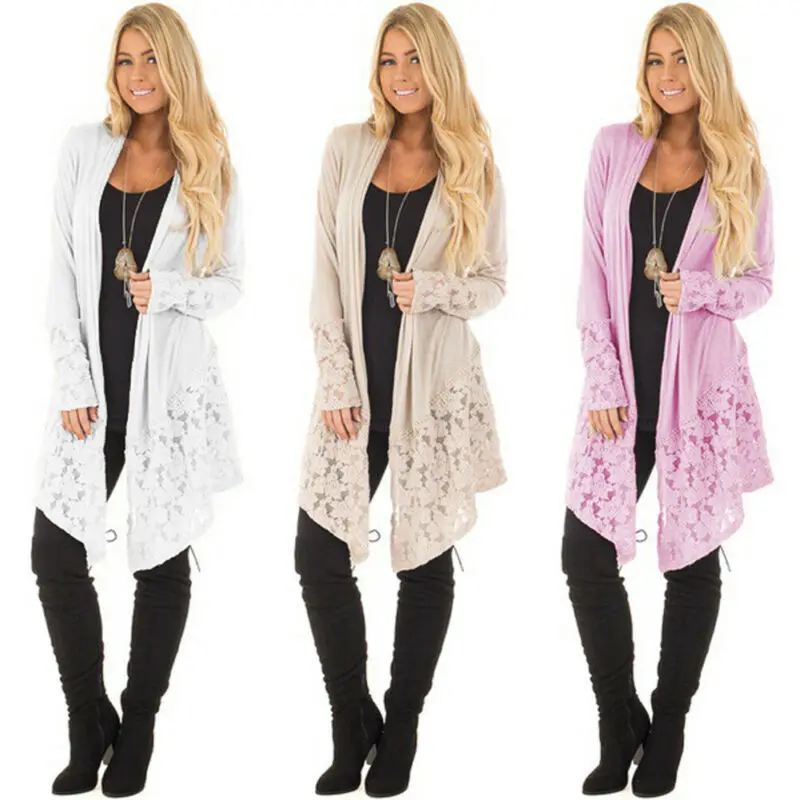 

2019 US Women Autumn Winter Baggy Cardigan Coat Long Chunky Lace Knitted Open Stitch Oversized Sweater Jumper