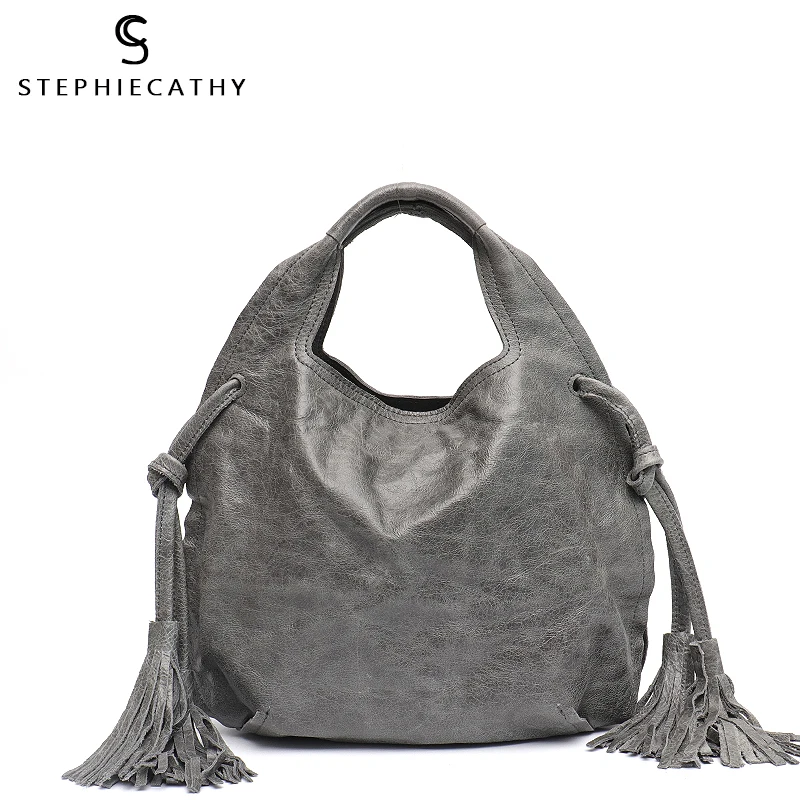 SC Женская винтажная сумка мессенджер с кисточками ведро верхними ручками из