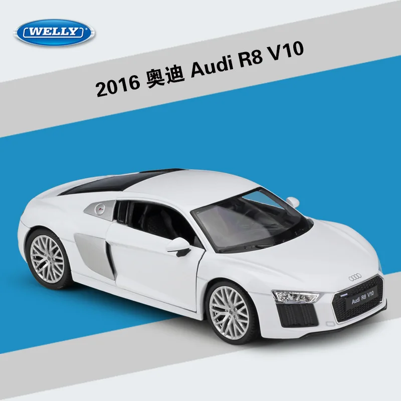 Welly 1:24 Audi R8 V10 сплав модель автомобиля Diecasts& игрушечные транспортные средства коллекционные подарки не-пульт дистанционного управления Тип транспортная игрушка - Цвет: Белый