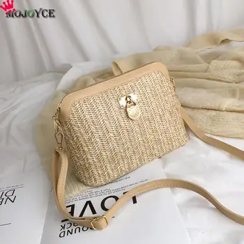 

Ladies Straw PU Leather Crossbody Bag Woven Women Shell Fashionable Shoulder Bags for Beach Holiday Travelling Accessories