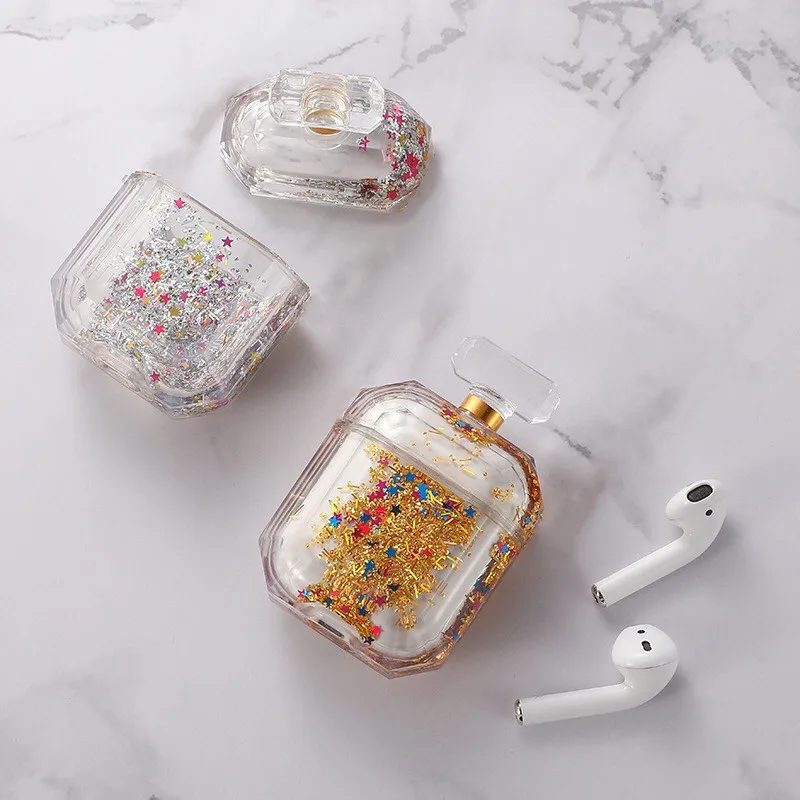 Для Apple AirPods чехол флакон духов беспроводной Bluetooth чехол для гарнитуры роскошный зыбучий песок прозрачный силиконовый наушник чехол coque