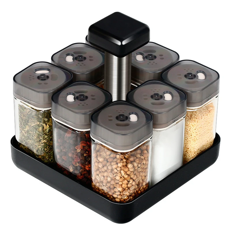 

8Pcs Condiment Set Spice Jar Rack Kitchen Cruet Condiment Bottle Coffee Sugar Seal Jar Container